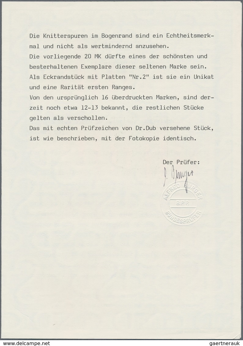Deutsche Abstimmungsgebiete: Saargebiet: 1920, 20 MARK BAYERN-SARRE, Farbfrisches Und Hervorragend G - Covers & Documents