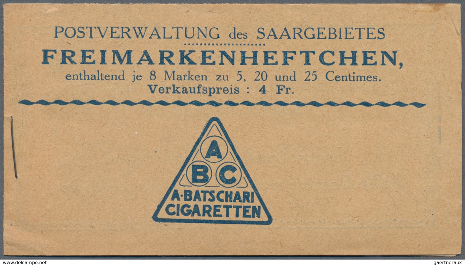 Deutsche Abstimmungsgebiete: Saargebiet - Markenheftchen: 1924, 4 Fr. Landschaftsbilder-Markenheftch - Altri & Non Classificati