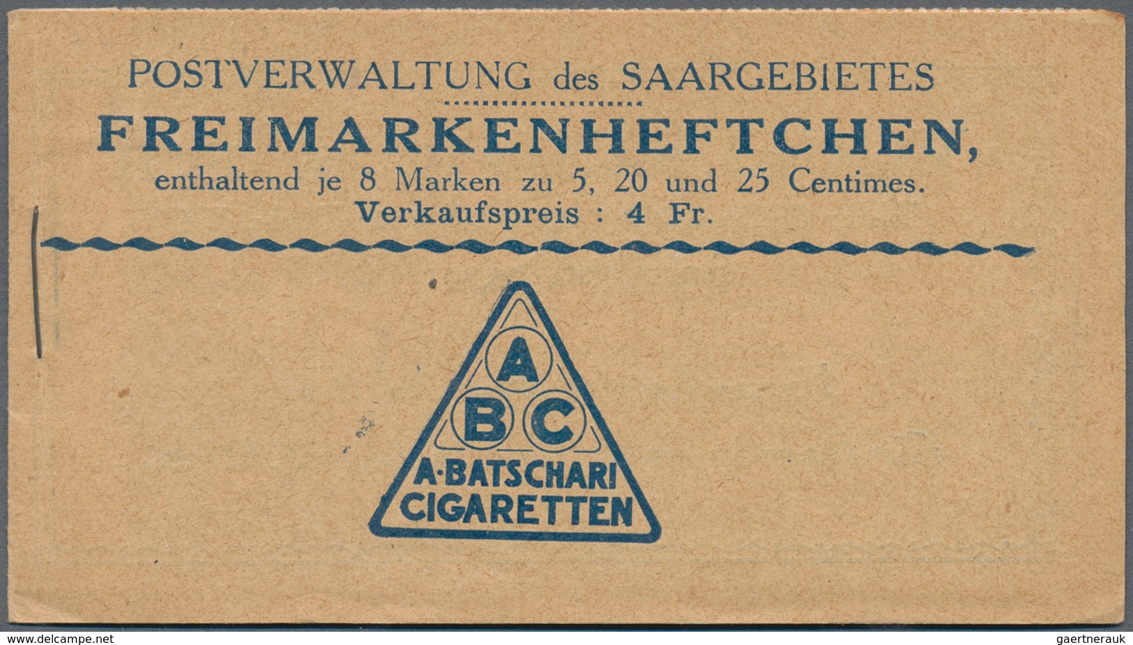 Deutsche Abstimmungsgebiete: Saargebiet - Markenheftchen: 1924, 4 Fr. Landschaftsbilder-Markenheftch - Other & Unclassified