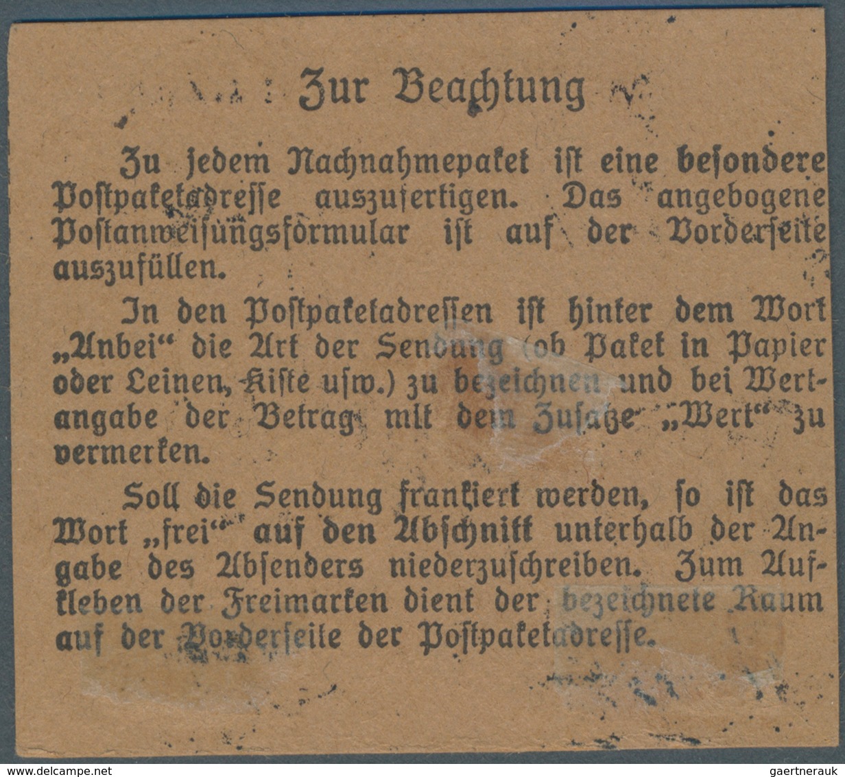 Danzig: 1920, 1,25 M. Dunkelbläulichgrün, Unterrandstück Mit HAN "H 2024.20" Auf Paketkartenbriefstü - Other & Unclassified