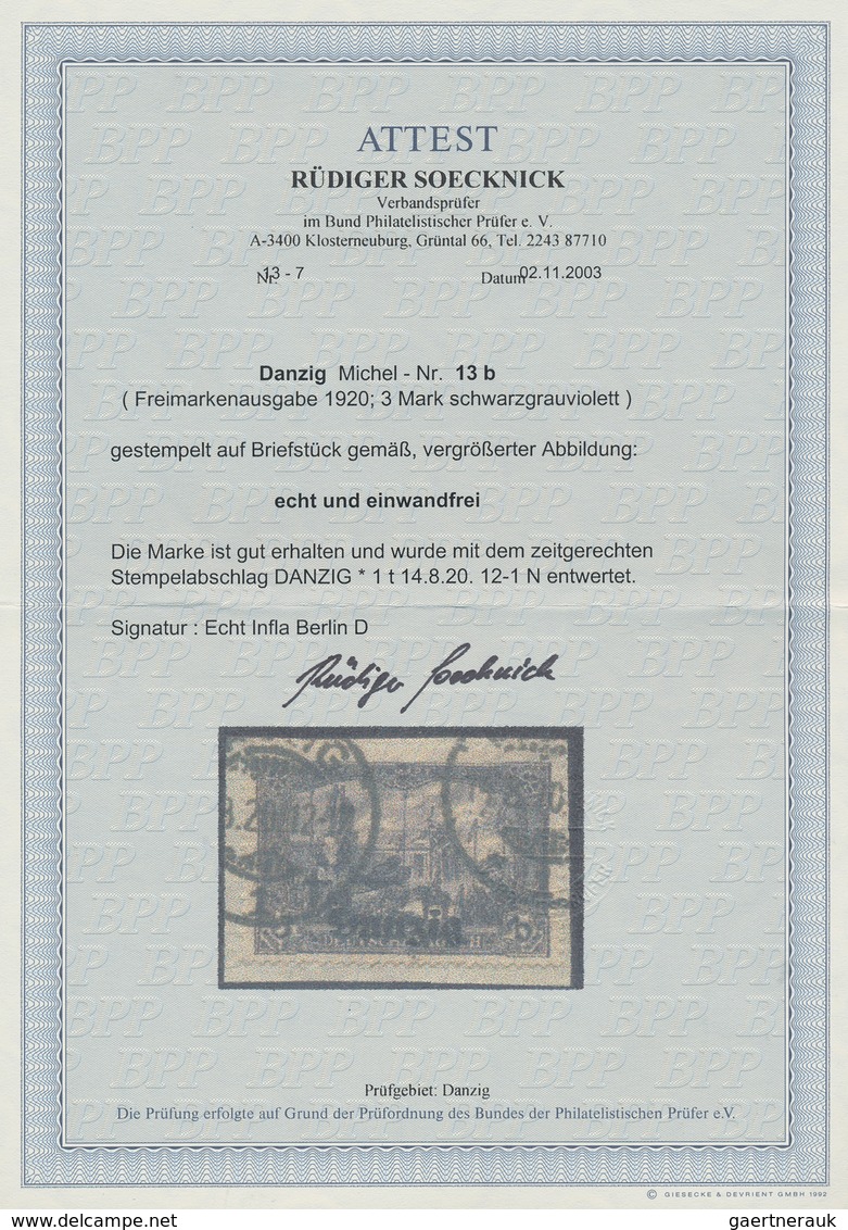 Danzig: 1920, 3 M Schwarzgrauviolett, Tadellos Auf Briefstück Mit Zeitgerechtem Stempel "Danzig * 1 - Altri & Non Classificati