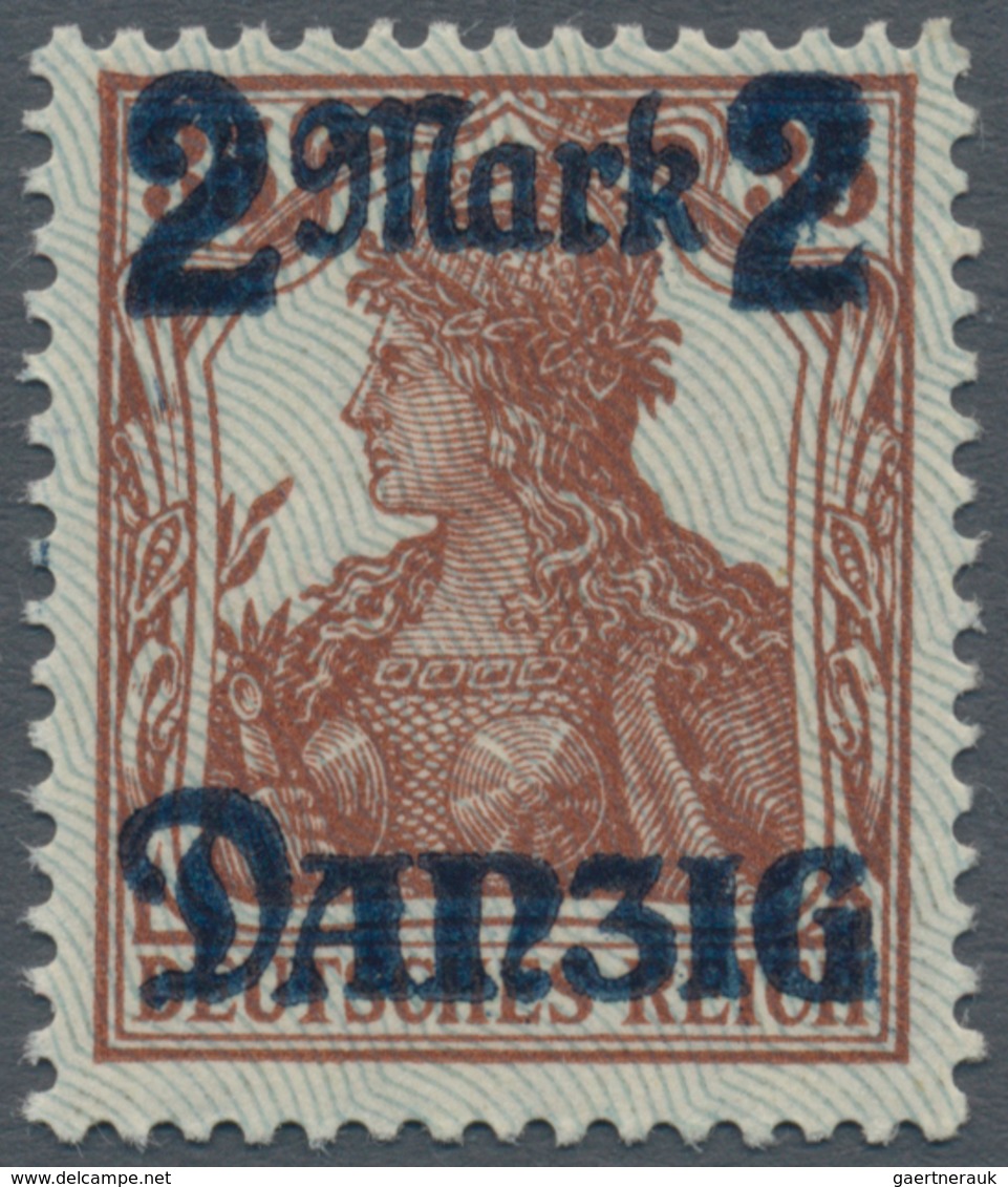 Danzig: 1920, 2 M. Auf 35 Pfg. Germania Mit Spitzen Des Netzunterdrucks Nach Unten Und Aufdruckfehle - Other & Unclassified