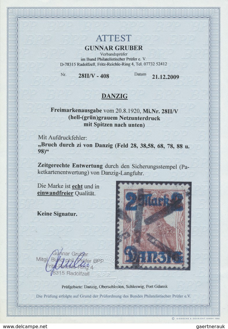 Danzig: 1920, 2 Mk Auf 35 Pfg Germania Mit Netzunterdruck Spitzen Nach Unten, Zeitgerecht Entwertete - Altri & Non Classificati