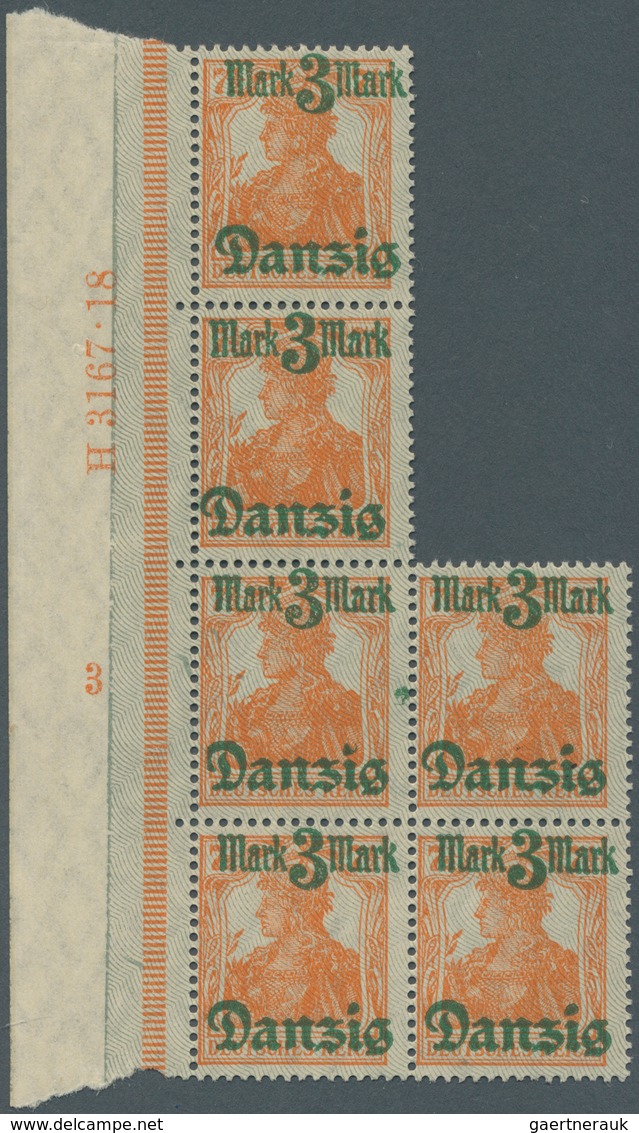 Danzig: 1920, 3 M. Auf 7 1/2 Pfg. Germania Mit Spitzen Des Netzunterdruckes Nach Oben Im 6er-Bogenhe - Altri & Non Classificati