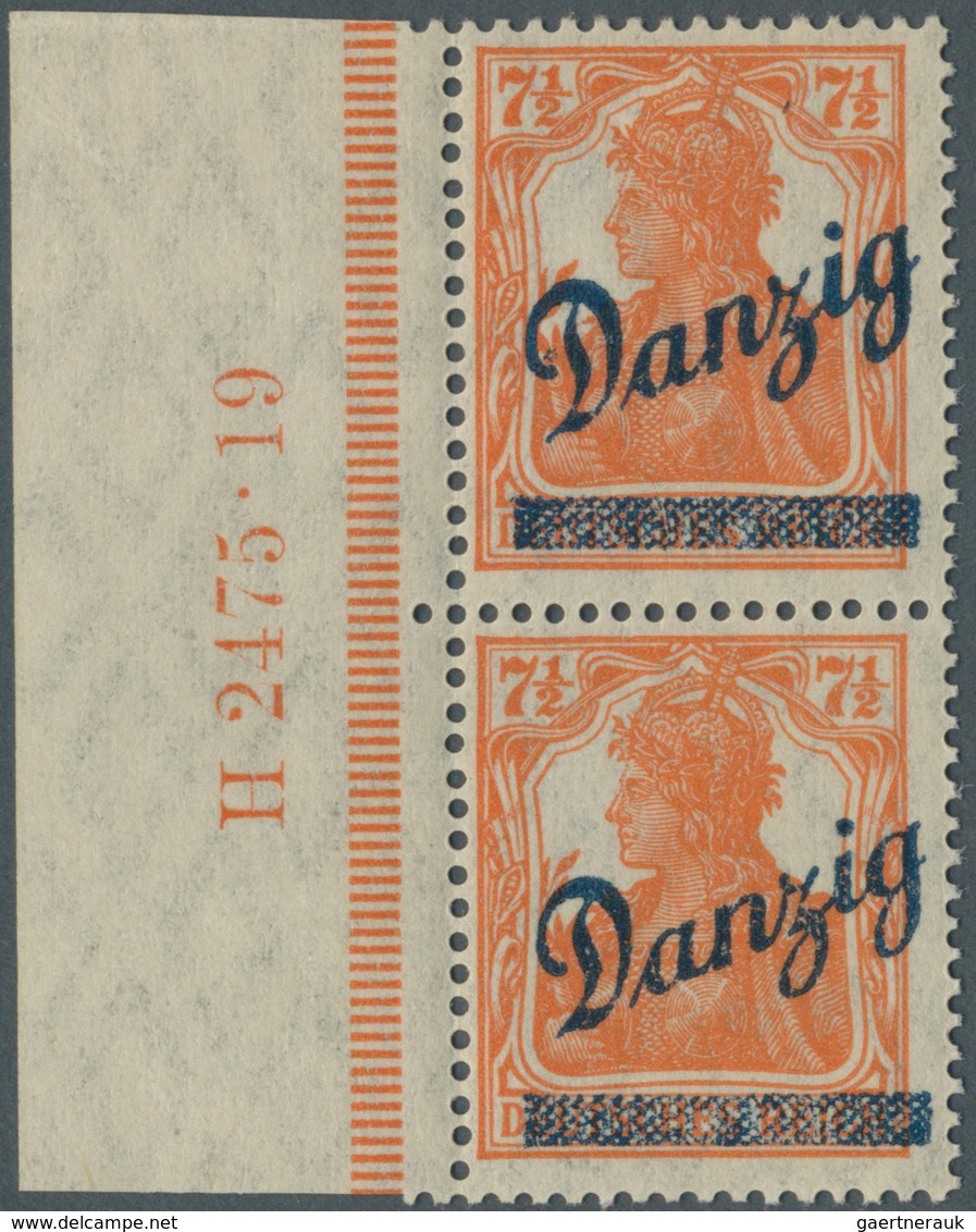 Danzig: 1920, 7 1/2 Pfg. "kleiner Innendienst" Im Senkrechten Randpaar Mit HAN "H 2475.19", Postfris - Altri & Non Classificati