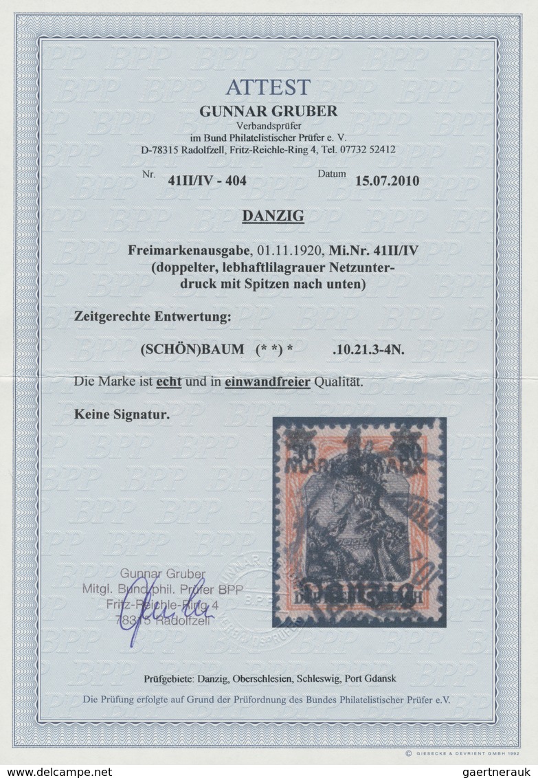 Danzig: 1920, 1 M. Auf 30 Pfg. Germania Mit Doppeltem Netzunterdruck (Spitzen Nach Unten), Gestempel - Otros & Sin Clasificación