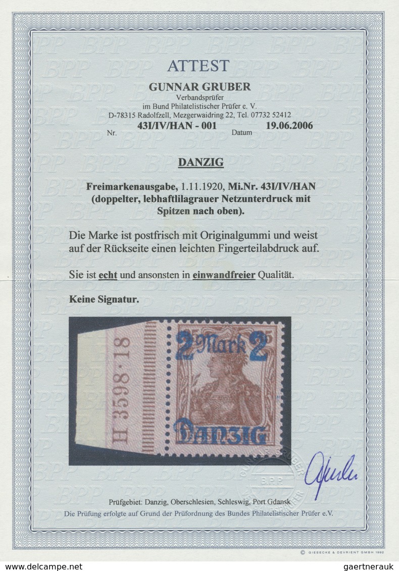 Danzig: 1920, 2 M. Auf 35 Pfg. Mit Doppeltem Netzunterdruck (Spitzen Nach Oben), Randstück Mit HAN " - Altri & Non Classificati