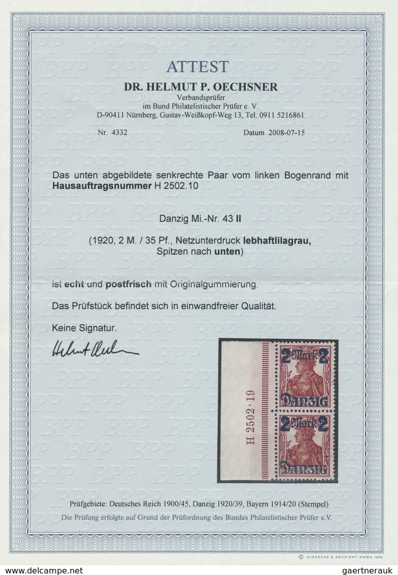 Danzig: 1920, 2 M. Auf 35 Pfg. Germania Mit Spitzen Des Netzunterdruckes Nach Unten Im Senkrechten R - Altri & Non Classificati