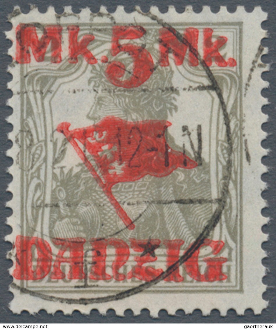 Danzig: 1920, 5 M. Auf 3 Pfg. Germania Ohne Netzunterdruck, Sauber Gestempelt, Tadellos, Mit Zeitger - Otros & Sin Clasificación