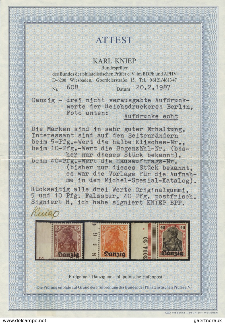 Danzig: Nicht Augegeben: 1920, 40 Pfg. Randstück Links Mit HAN "2004.20", Marke Postfrisch, Im Rand - Other & Unclassified