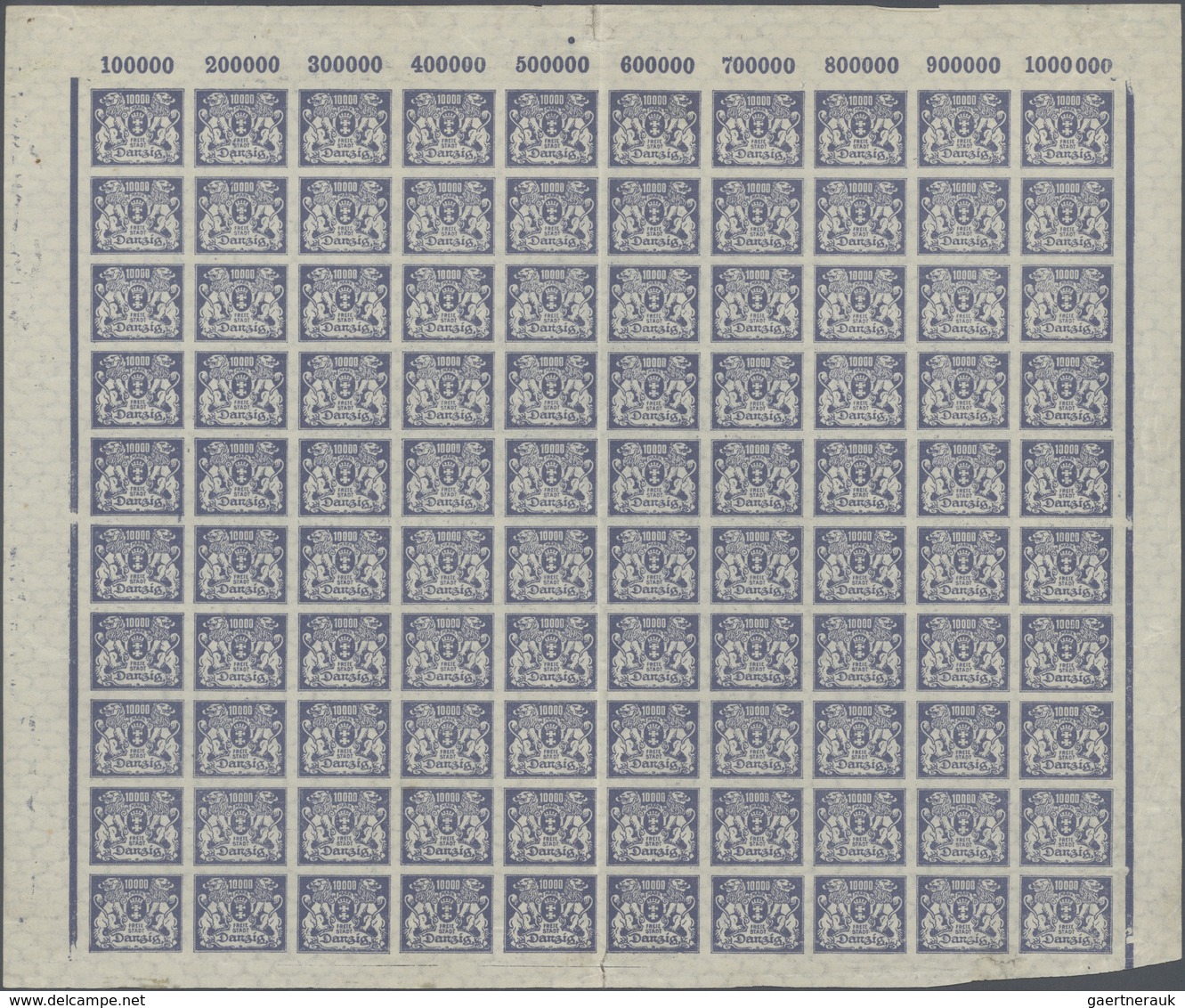 Danzig: 1923, Freimarken 10.000 M Lebhaftgrauviolettblau, Die Ohne Aufdruck Nicht Verausgabte Ungezä - Altri & Non Classificati
