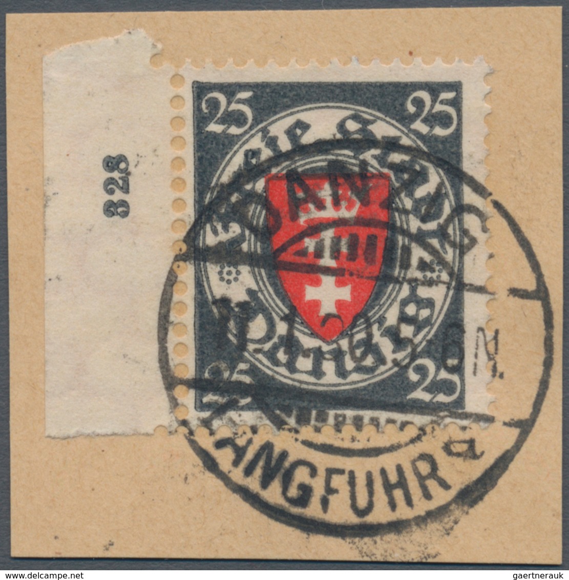 Danzig: 1924, 25 Pfg. Staatswappen Dunkeltürkisgrau/zinnoberrot, Randstück Mit HAN "328" Auf Briefst - Altri & Non Classificati