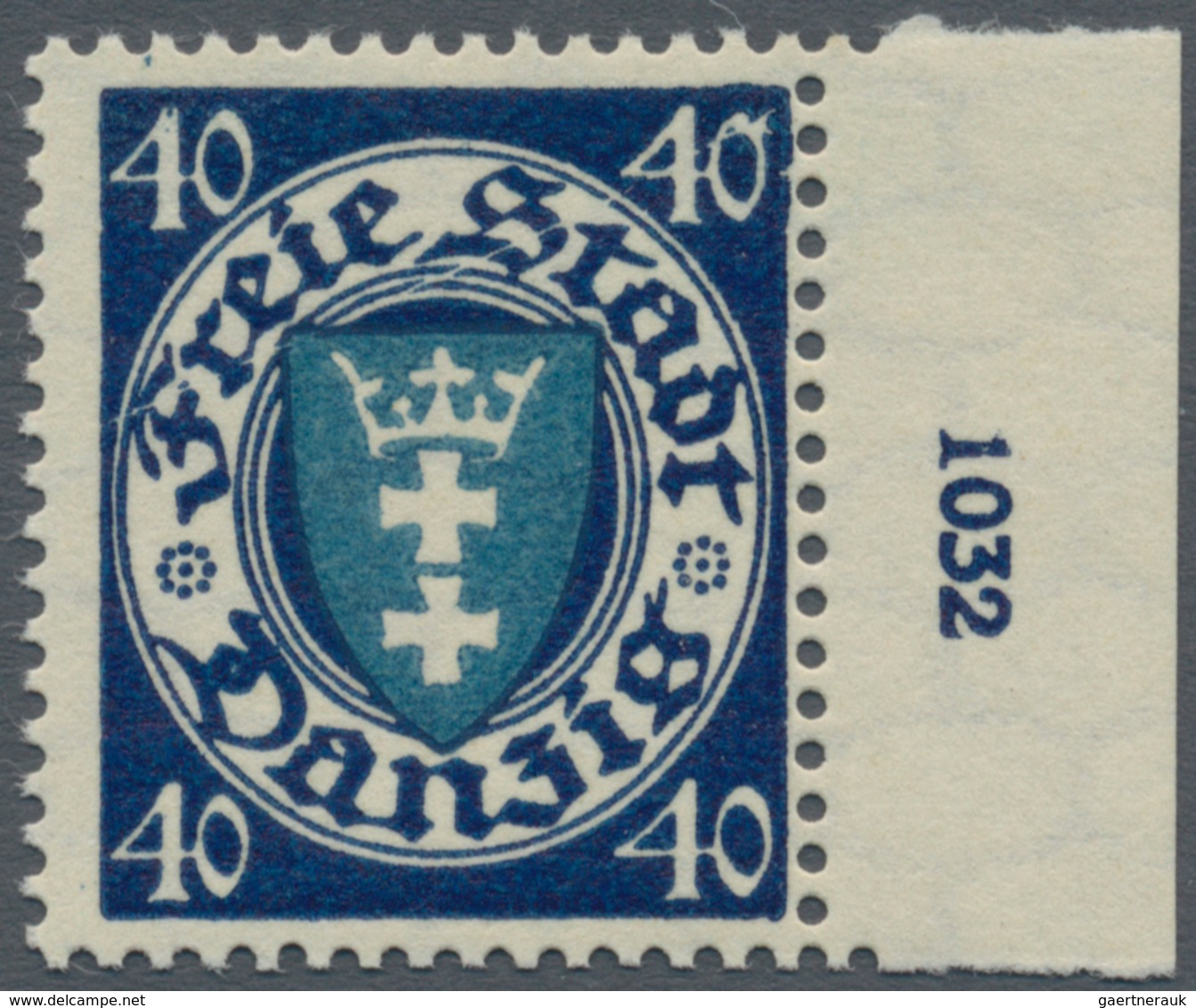 Danzig: 1924, 40 Pfg. Staatswappen Schwärzlichviolettultramarin/lebhaftpreußischblau Mit Plattenfehl - Other & Unclassified