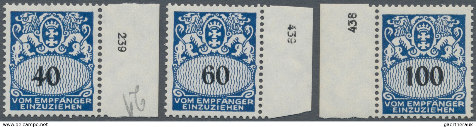 Danzig - Portomarken: 1938, 40 Pfg. - 60 Pfg. Portomarken Jeweils Als Randstück Mit HAN, Postfrisch, - Otros & Sin Clasificación