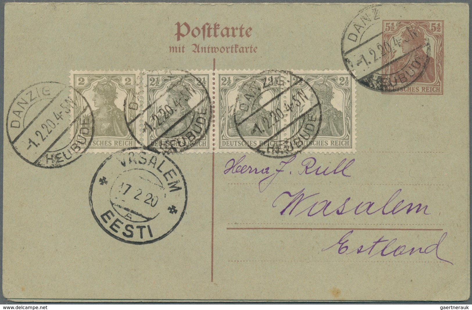 Danzig - Ganzsachen: 1920, Deutsches Reich Doppel-Ganzsachenkarte 5 1/2 Pfg. Mit Zufrankatur Germani - Altri & Non Classificati