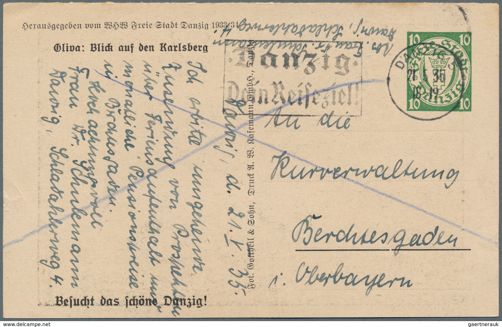 Danzig - Ganzsachen: 1935. Halbamtliche Postkarte Für Das WHW 10 (Pf) Grün Wappen Mit Foto-Ansicht " - Altri & Non Classificati