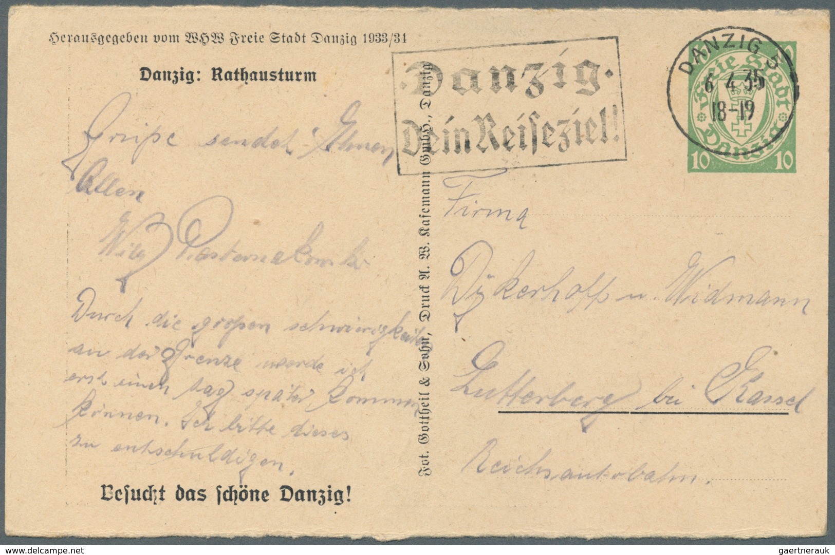 Danzig - Ganzsachen: 1934, 10 Pfg. WHW-Sonderganzsachenkarte Mit Abb. "Danzig: Rathausturm", Bedarfs - Otros & Sin Clasificación