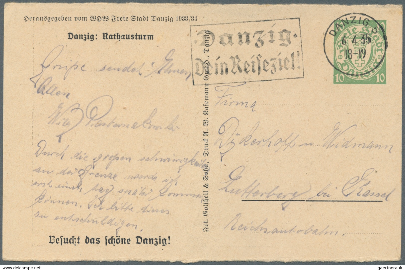 Danzig - Ganzsachen: 1934, 10 Pfg. WHW-Sonderganzsachenkarte Mit Abb. "Danzig: Rathausturm", Bedarfs - Other & Unclassified