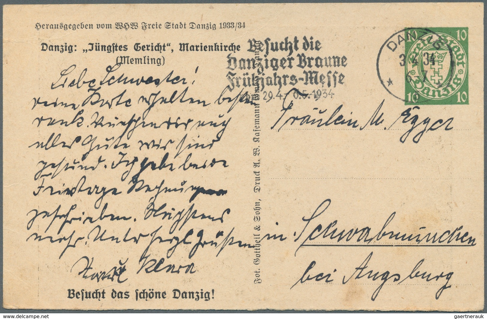 Danzig - Ganzsachen: 1934, 10 Pfg. WHW-Sonderganzsachenkarte Mit Abb. "Danzig: Jüngestes Gericht, Ma - Altri & Non Classificati