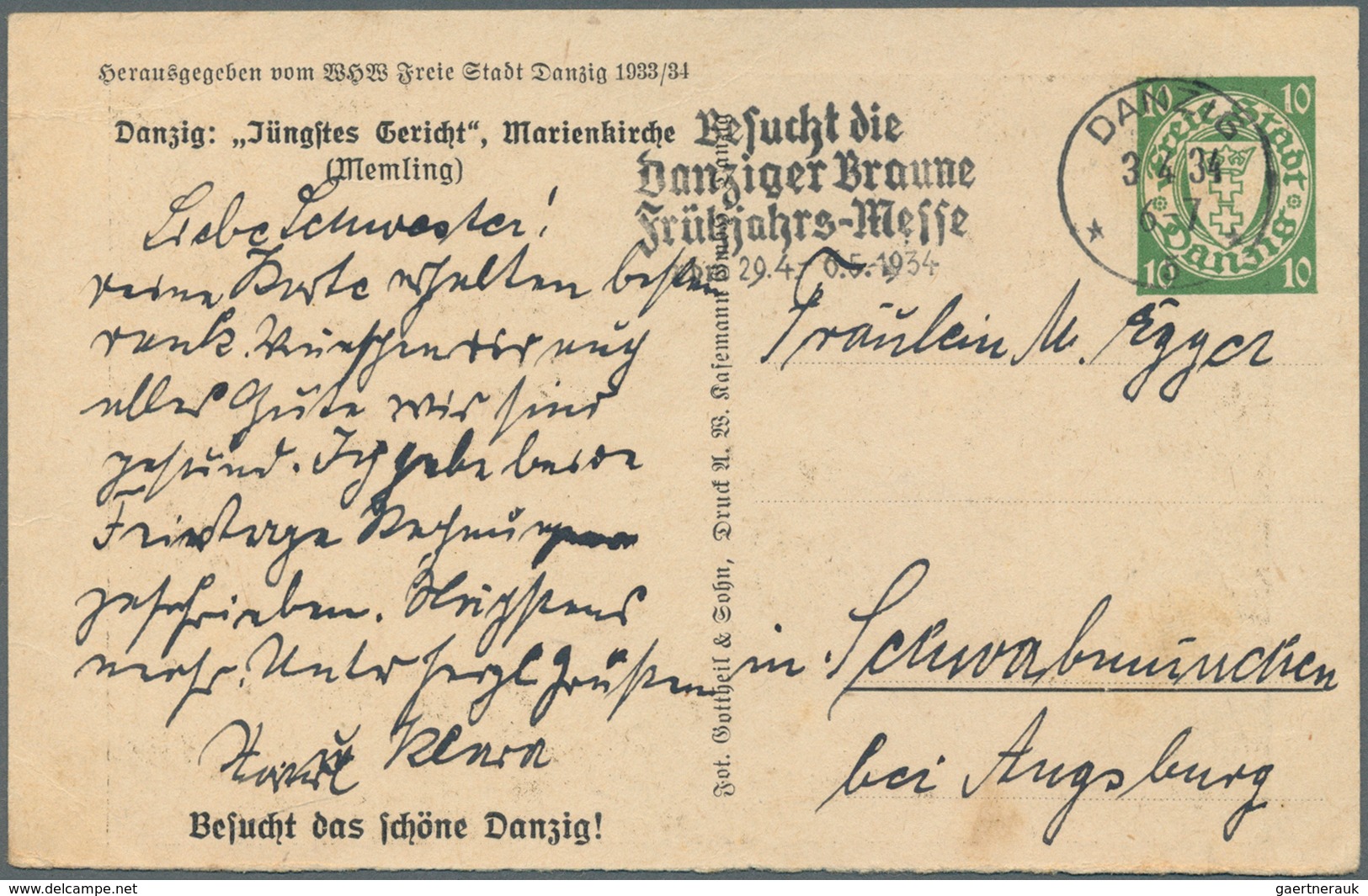 Danzig - Ganzsachen: 1934, 10 Pfg. WHW-Sonderganzsachenkarte Mit Abb. "Danzig: Jüngestes Gericht, Ma - Other & Unclassified