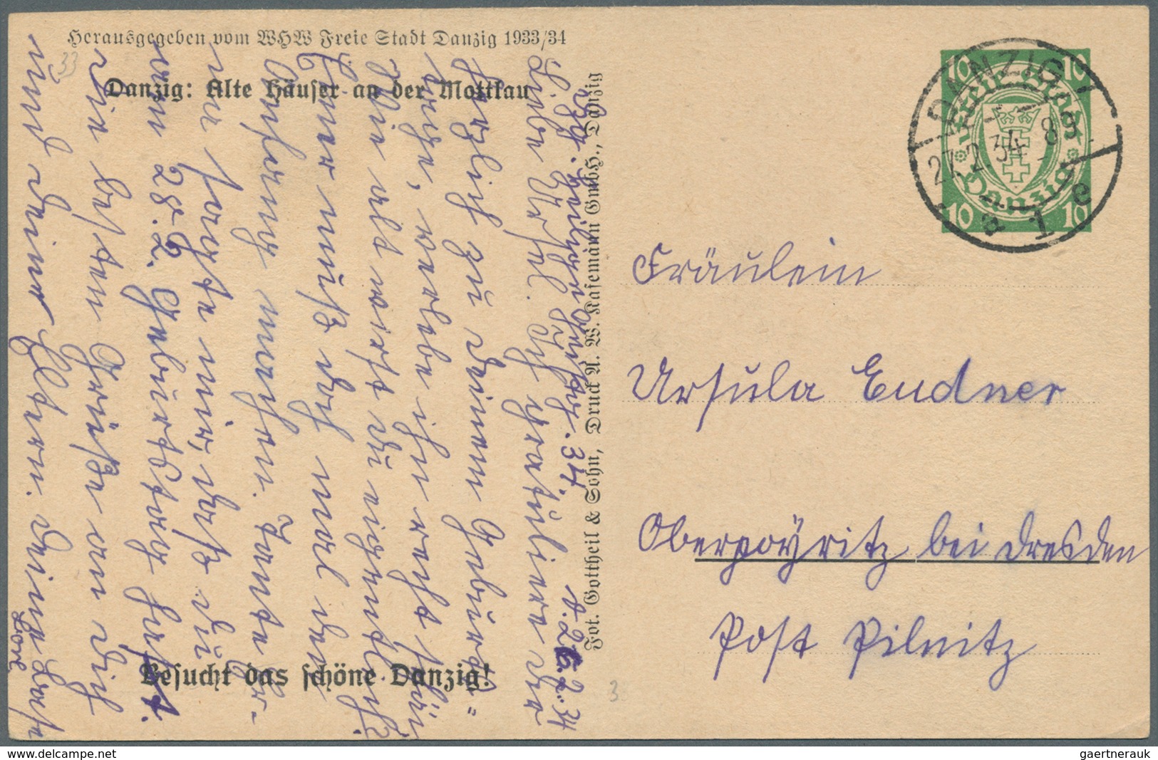 Danzig - Ganzsachen: 1934, 10 Pfg. WHW-Sonderganzsachenkarte Mit Abb. "Danzig: Alte Häuser An Der Mo - Other & Unclassified