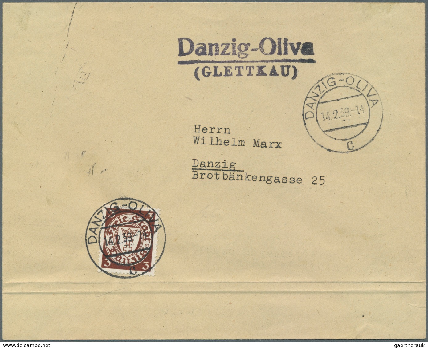 Danzig - Stempel: "Danzig-Oliva (GLETTKAU)", Schwarzer L2 Klar Auf Drucksachenumschlag Aus "DANZIG-O - Altri & Non Classificati