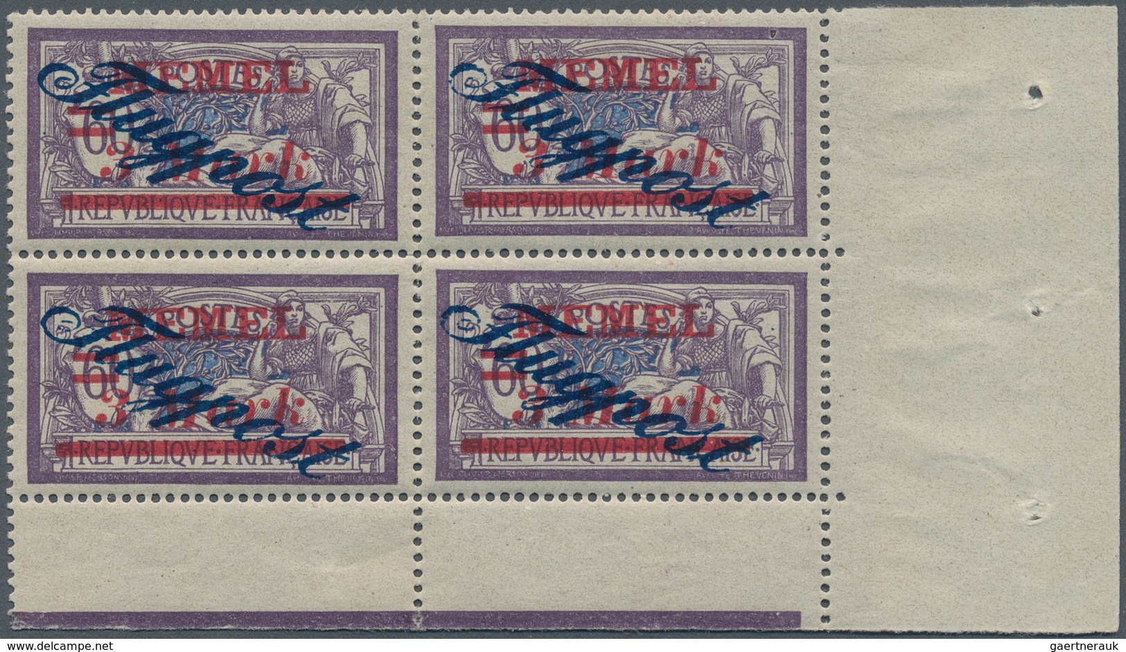 Memel: 1922, Flugpost 3 M Auf 60 C, MEMEL Als Postfrischer 4-er Block (senkrecht Vorgefaltet Bzw Ang - Memel (Klaipeda) 1923