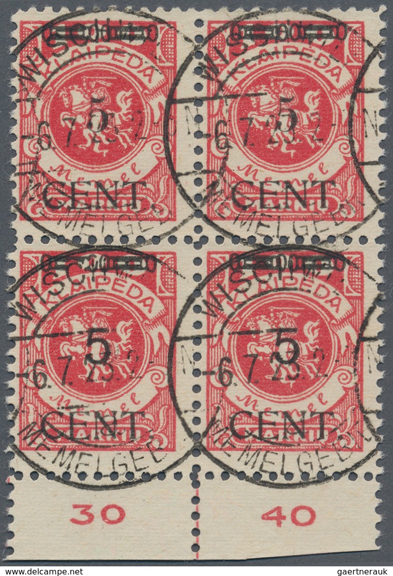 Memel: 1924, 5 C. Auf 100 M Dunkelrosa Im Viererblock Mit Aufdrucktypen III Und IV, Linke Untere Mar - Memel (Klaipeda) 1923