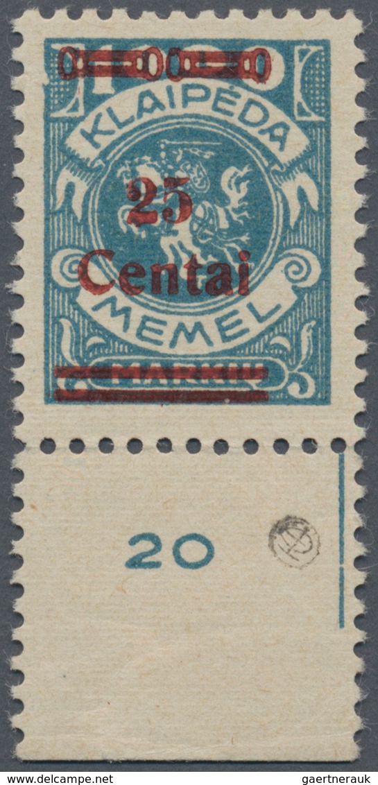 Memel: 1923, 25 C. Auf 1000 M. Grünlichblau, Type V, Einwandfrei Postfr. Unterrandstück (Rand Gefalt - Memel (Klaipeda) 1923