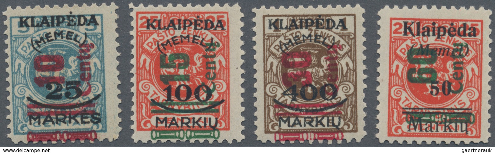 Memel: 1923, 10 C. Auf 25 M. Auf 5 C. Bis 60 C. Auf 50 M. Auf 25. C., Kpl. Satz Postfrisch, Mi-Nr. 2 - Memel (Klaipeda) 1923