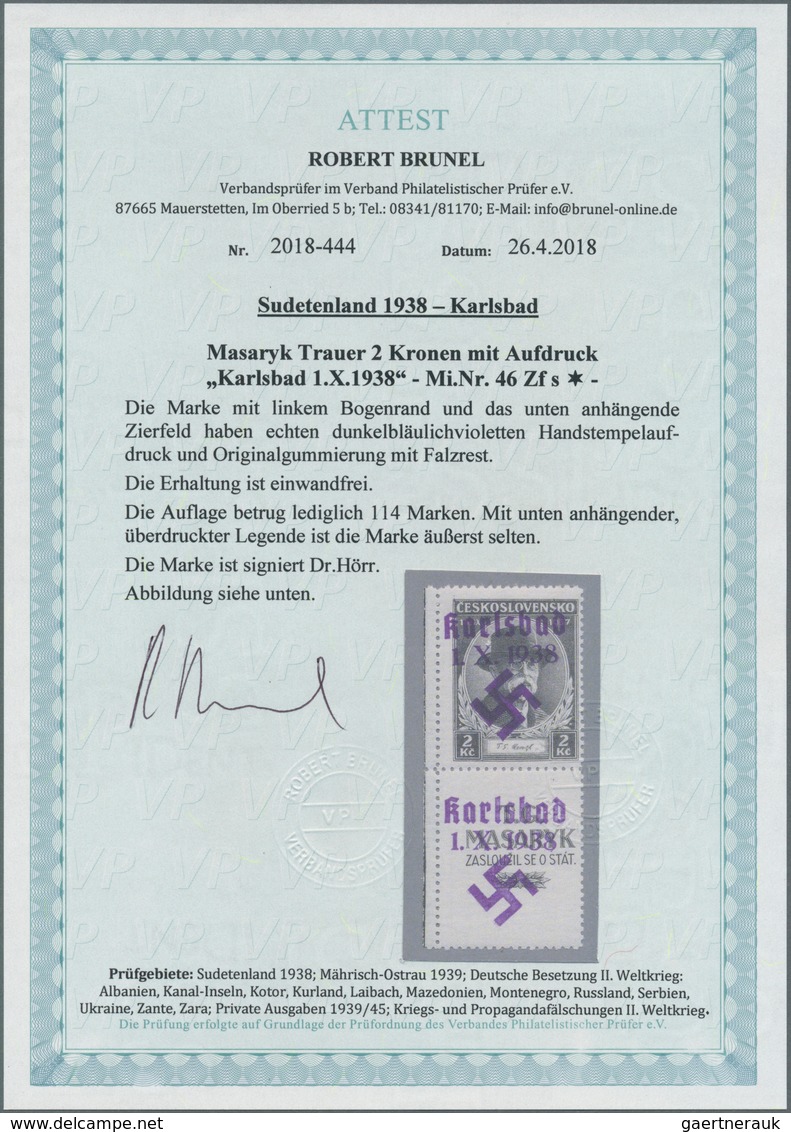 Sudetenland - Karlsbad: Gedenkausgabe "Beisetzung Von Thomáš Garrigue Masaryk" 2 Kč Grünschwarz Mit - Sudetenland