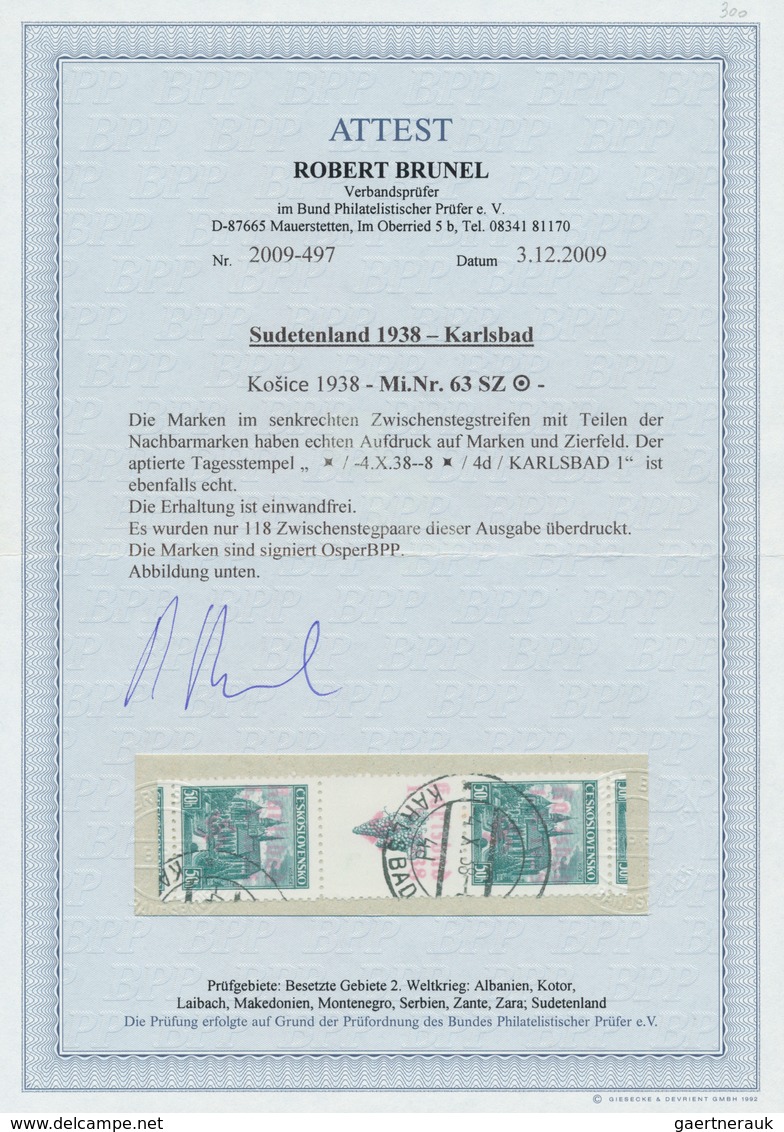 Sudetenland - Karlsbad: 1938, 50 H. Kaschau Im Senkrechten Zwischenstegpaar Mit Teilen Der Nachbarma - Sudetenland