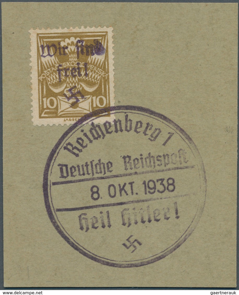 Sudetenland - Reichenberg: Freimarke "Taube Mit Band", 10 H Ockerbraun, Mit Handstempelaufdruck "Wir - Sudetenland