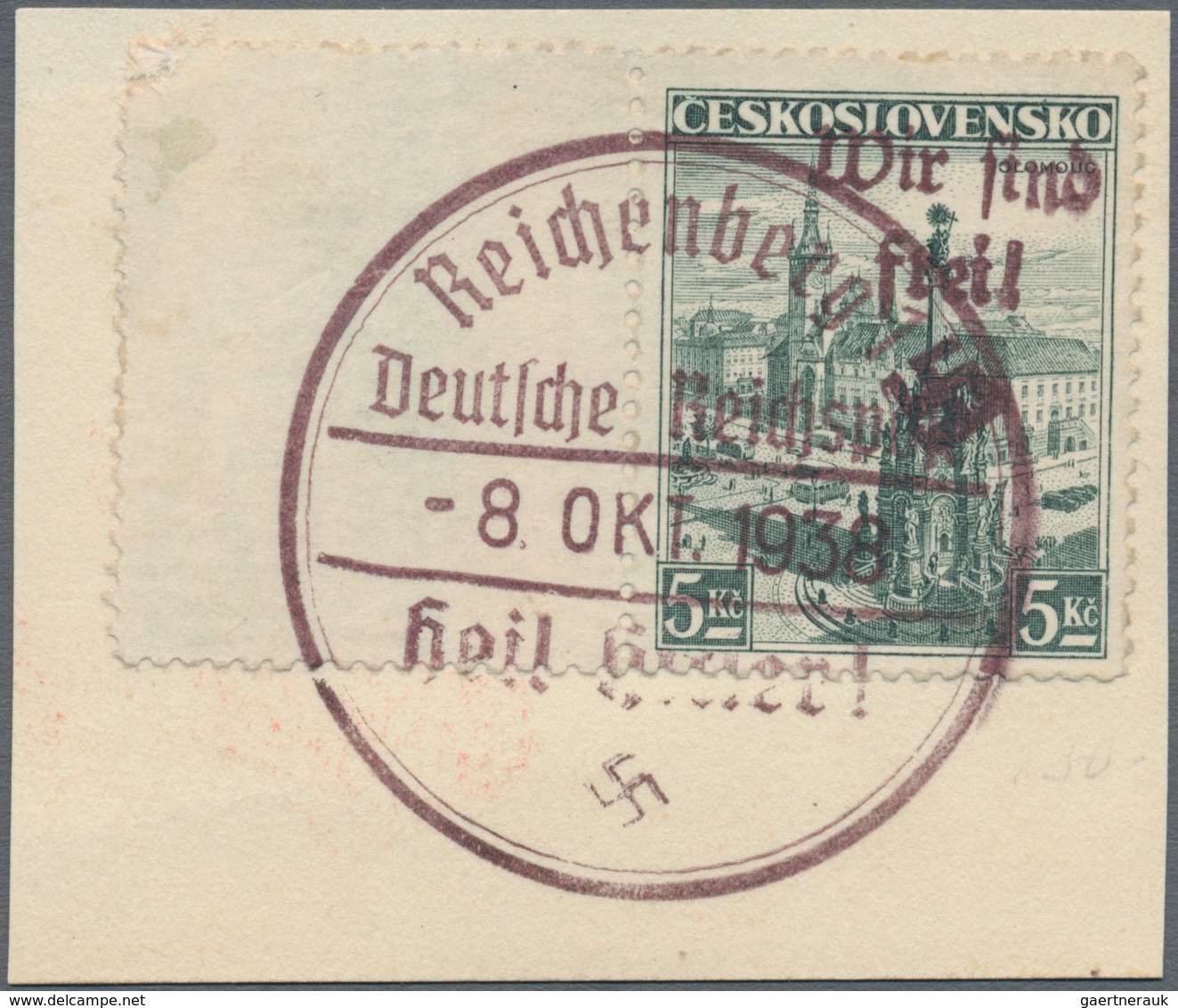 Sudetenland - Reichenberg: 1938, 3 Kc.-5 Kc. Freimarken Auf Vier Briefstücken, Zum Teil Winzig Fleck - Sudetes