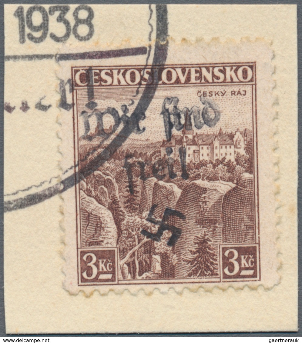 Sudetenland - Reichenberg: 1938, 3 Kc.-5 Kc. Freimarken Auf Vier Briefstücken, Zum Teil Winzig Fleck - Sudetenland