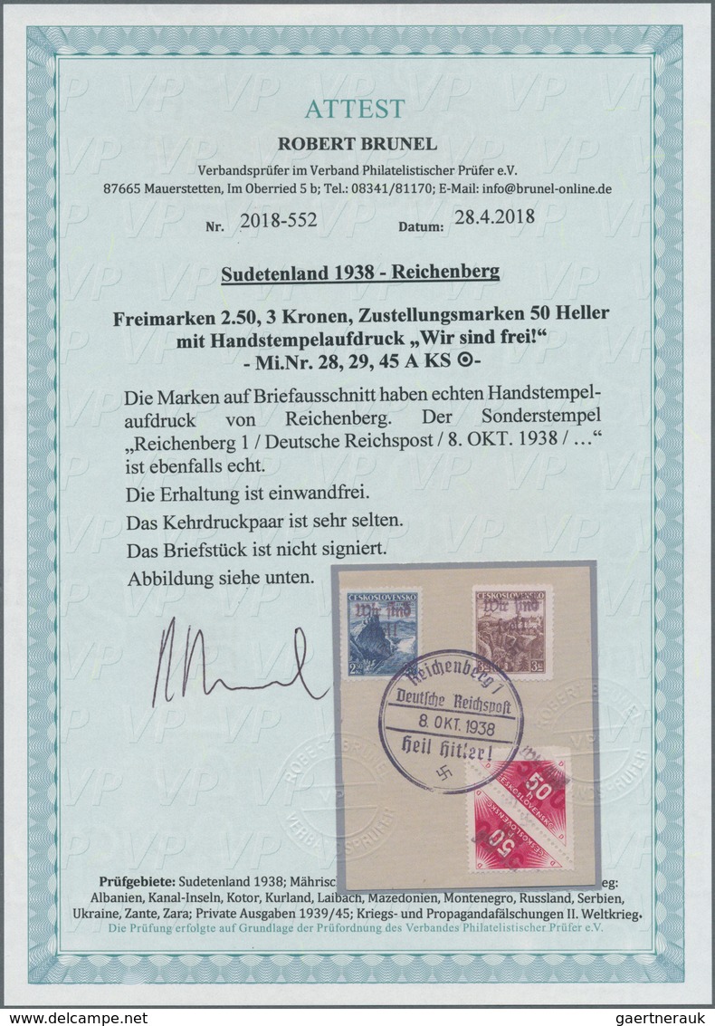 Sudetenland - Reichenberg: Zeitungsmarke 50 H Magenta, Mischzähnung 13¾:13¼:13¾, Senkrechtes KEHRDRU - Sudetenland