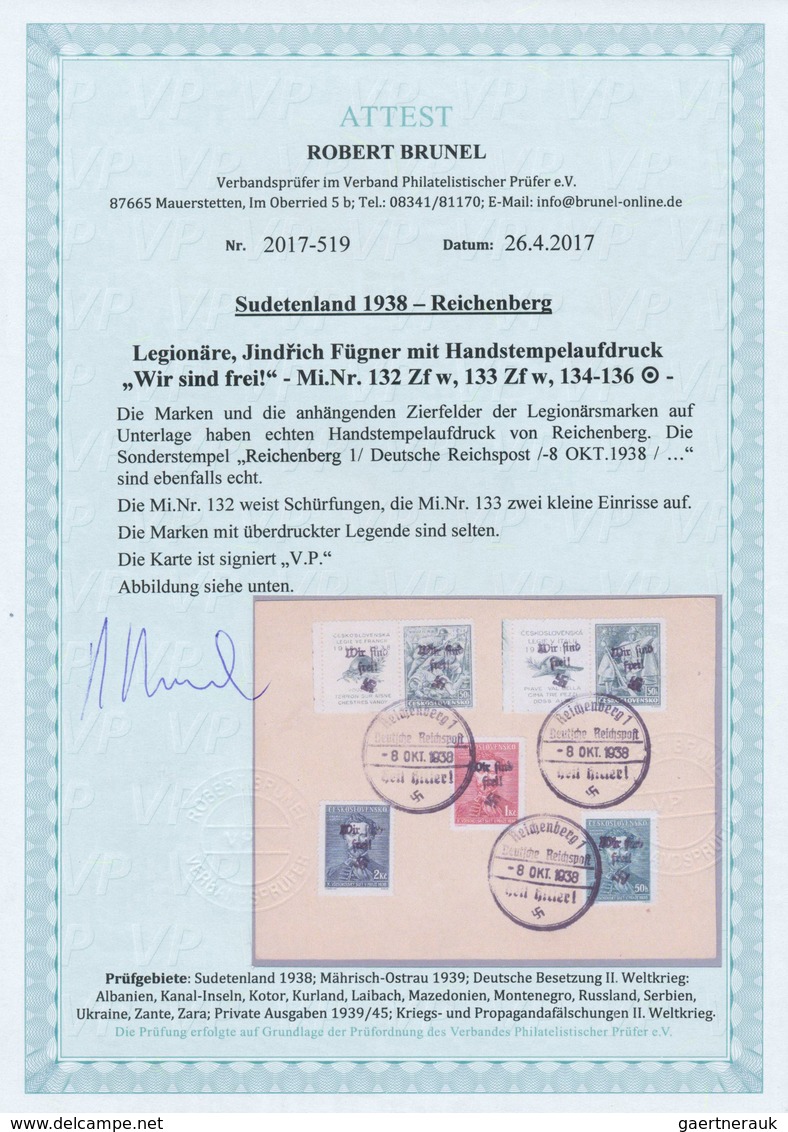 Sudetenland - Reichenberg: 1938, Legionärsausgabe, 2 Werte Mit Anhängendem Zierfeld Und Bogenrand (k - Sudetenland