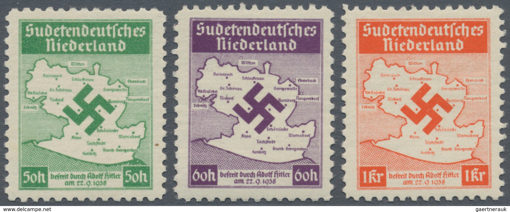 Sudetenland - Sudetendeutsches Niederland: 1938, 50 H. - 1 Kr. Gezähnt, Kpl. Postfrischer Prachtsatz - Sudetenland