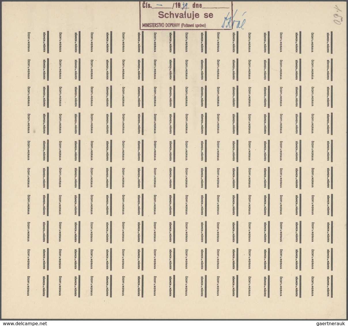 Dt. Besetzung II WK - Böhmen und Mähren: 1939 "Böhmen und Mähren" PROBEDRUCKE in 17 kompletten 100/2