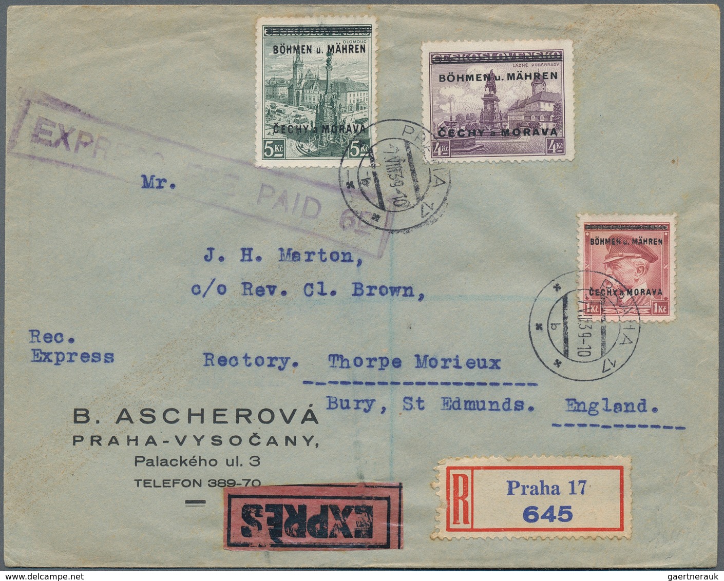 Dt. Besetzung II WK - Böhmen Und Mähren: 1939. Aufdruck 1939, Einschl. 10 Kr Höchstwert, Auf 7 Ausla - Occupazione 1938 – 45