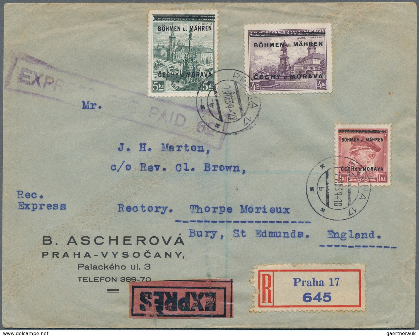 Dt. Besetzung II WK - Böhmen Und Mähren: 1939. Aufdruck 1939, Einschl. 10 Kr Höchstwert, Auf 7 Ausla - Occupation 1938-45