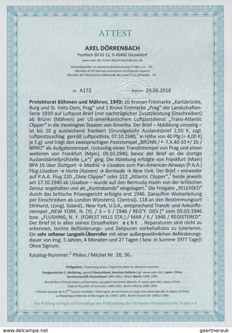 Dt. Besetzung II WK - Böhmen Und Mähren: 1940, 1 K Magenta Und 10 K Ultramarin, Mischfrankatur Auf E - Occupation 1938-45