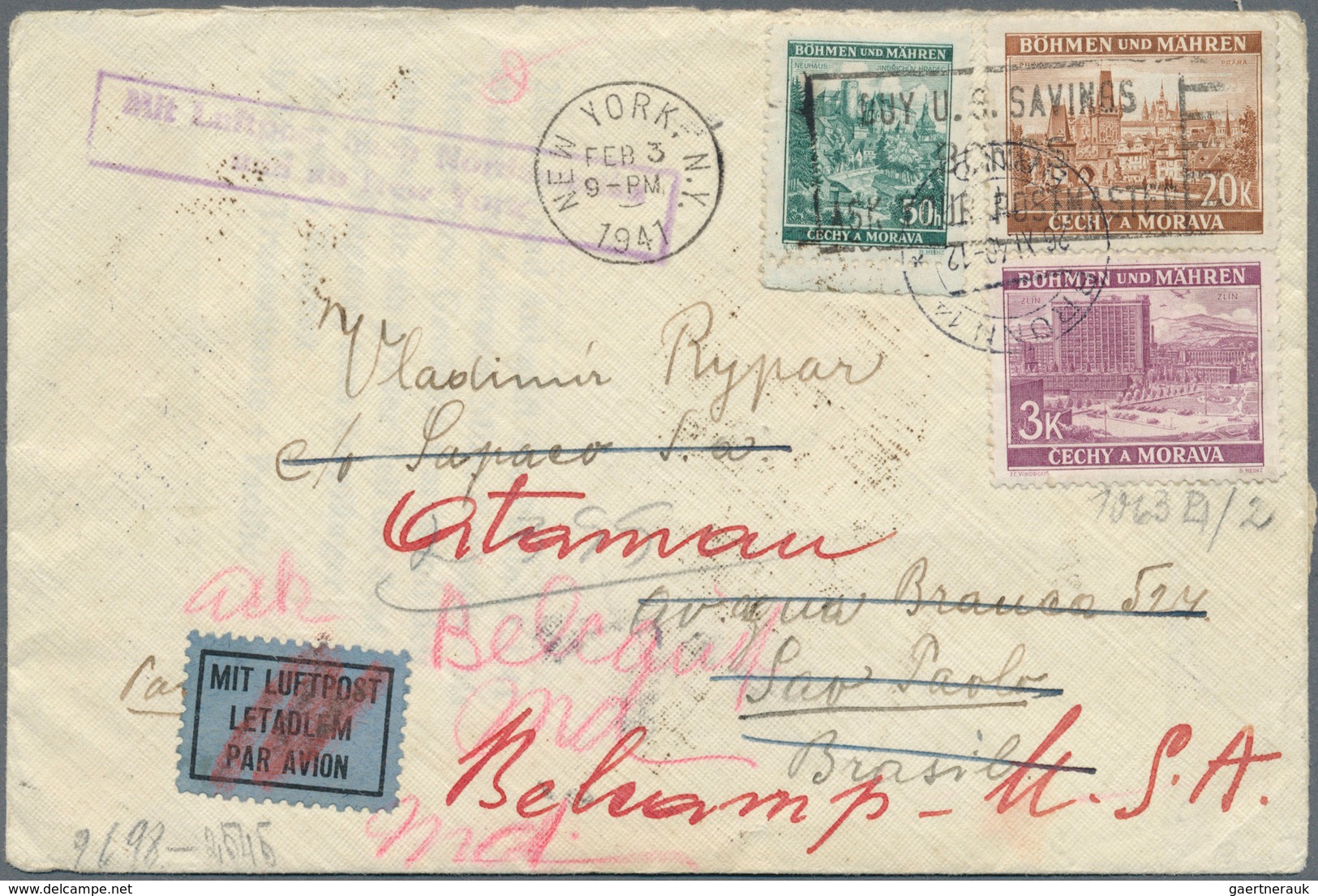 Dt. Besetzung II WK - Böhmen Und Mähren: 1940. Lp-Brief Mit 20 Kr Landschaften In MiF Nach Sao Paulo - Occupation 1938-45