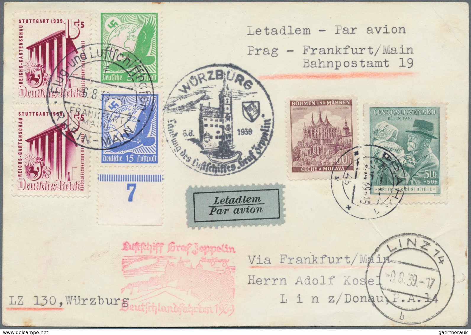 Dt. Besetzung II WK - Böhmen Und Mähren: 1939. Zeppelin Würzburg-Fahrt (Sieger 461). B&M/CSR Mitläuf - Occupazione 1938 – 45