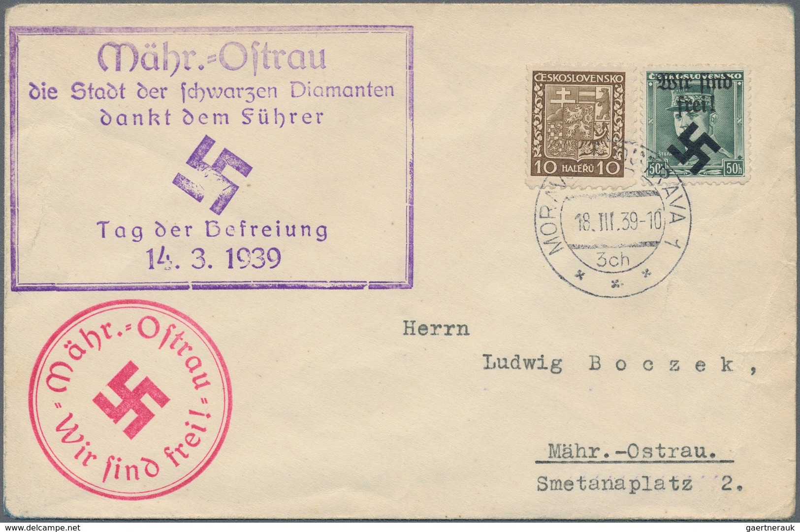 Dt. Besetzung II WK - Böhmen Und Mähren - Mährisch-Ostrau: 1939, Freimarke 50 H. Mit Handstempelaufd - Occupation 1938-45