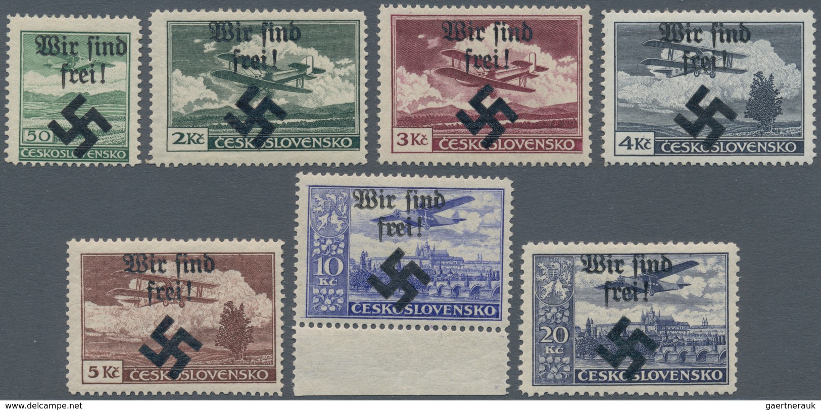 Dt. Besetzung II WK - Böhmen Und Mähren - Mährisch-Ostrau: 1939, 50 H - 20 Kronen Flugpost, 7 Versch - Occupazione 1938 – 45