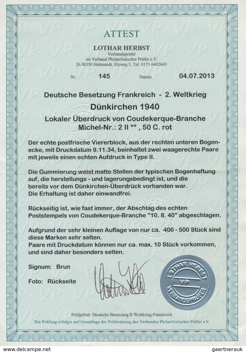 Dt. Besetzung II WK - Frankreich - Dünkirchen: 1940, 50 C Rot, Postfrischer Viererblock Aus Der Re. - Occupation 1938-45