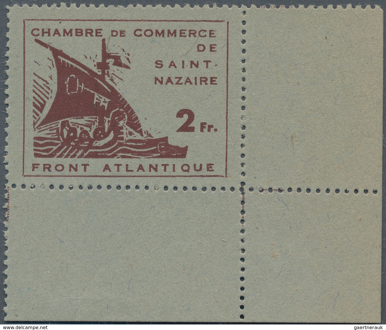 Dt. Besetzung II WK - Frankreich - St. Nazaire: 1945, 2 Fr. Handelskammer Dunkellilabraun Mit Abart - Occupation 1938-45