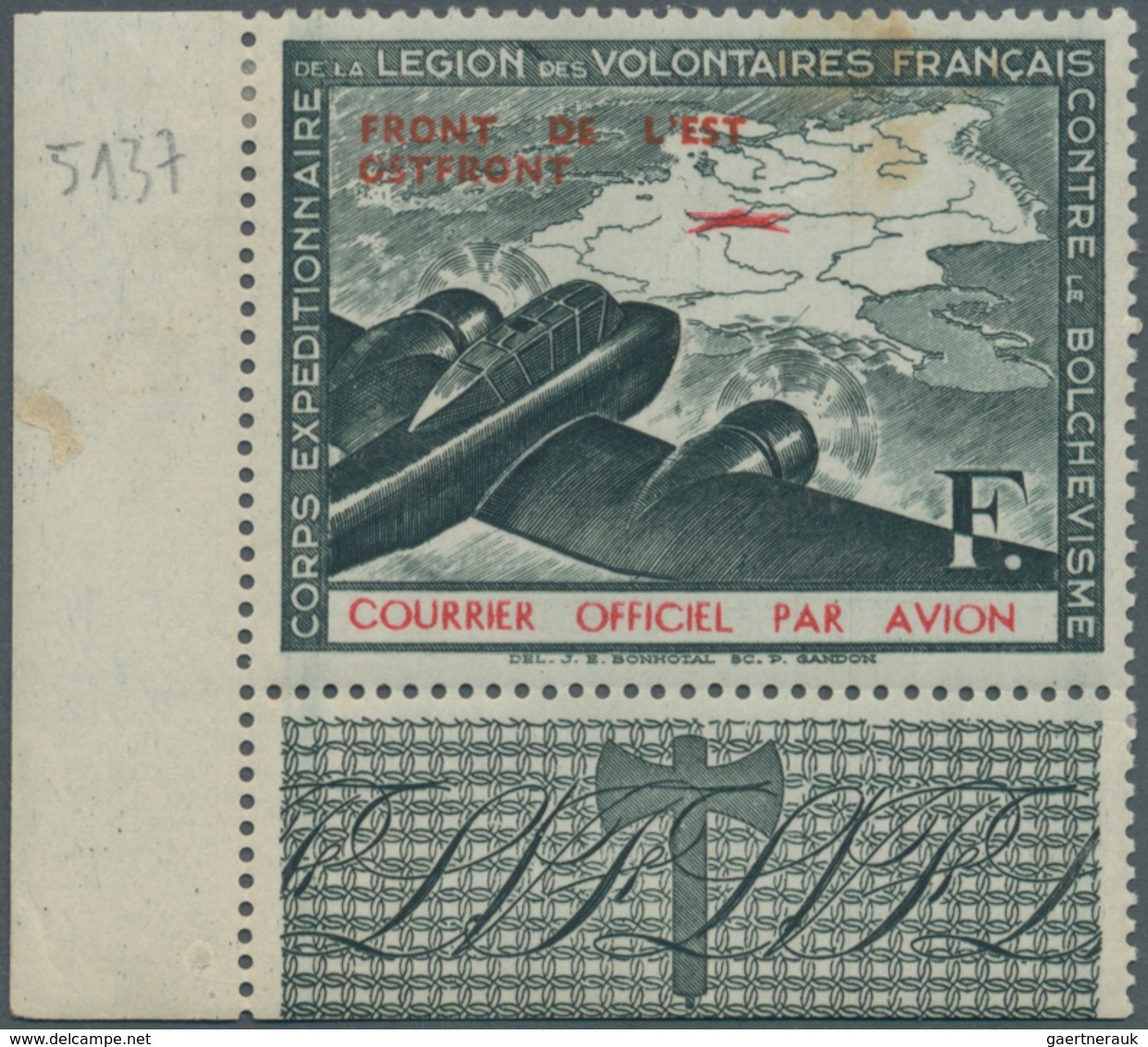Dt. Besetzung II WK - Frankreich - Privatausgaben: Legionärsmarken: 1942, Flugpostvignette Der LVF ( - Occupazione 1938 – 45