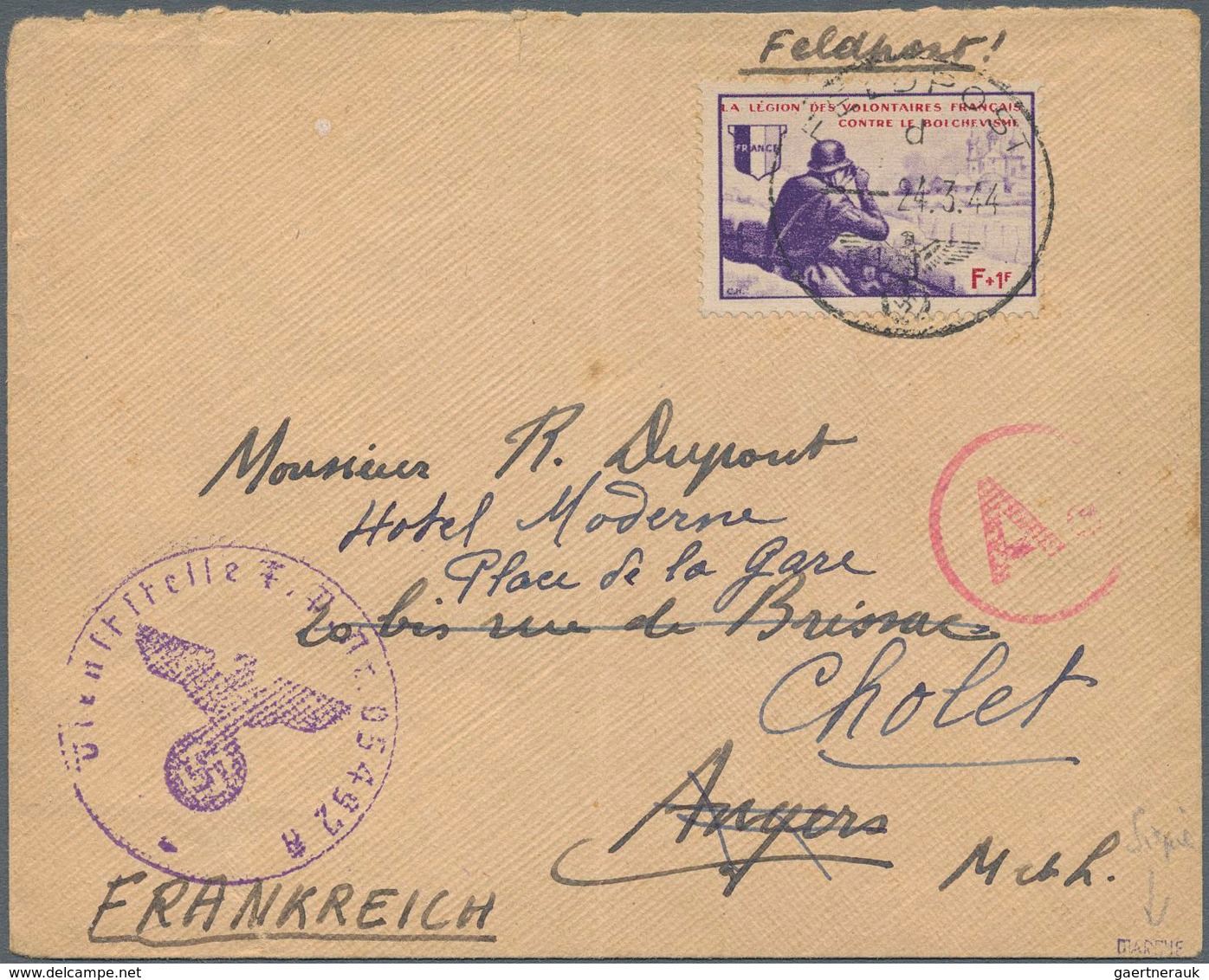 Dt. Besetzung II WK - Frankreich - Privatausgaben: Legionärsmarken: 1944, (24.3.), Spenden-Vignette - Occupazione 1938 – 45